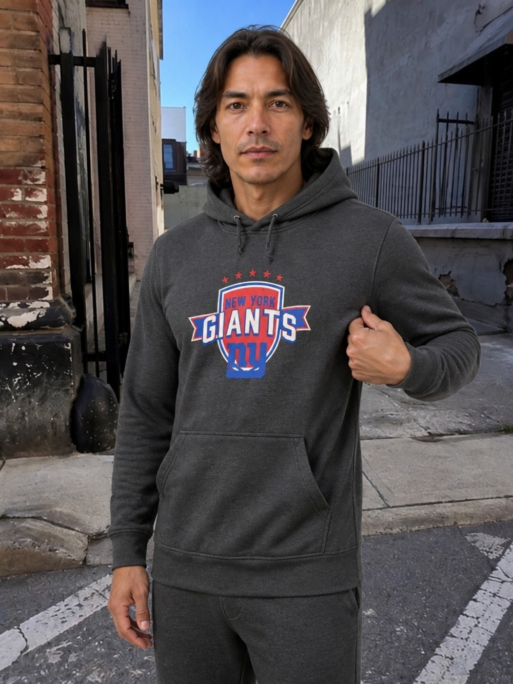 STARTER New York Giants NFL Dark Gray Hooded Pullover Sweatshirt with Logo XXL